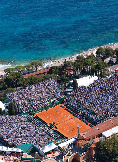 Tennis court at The Monte Carlo Masters next to the sea.